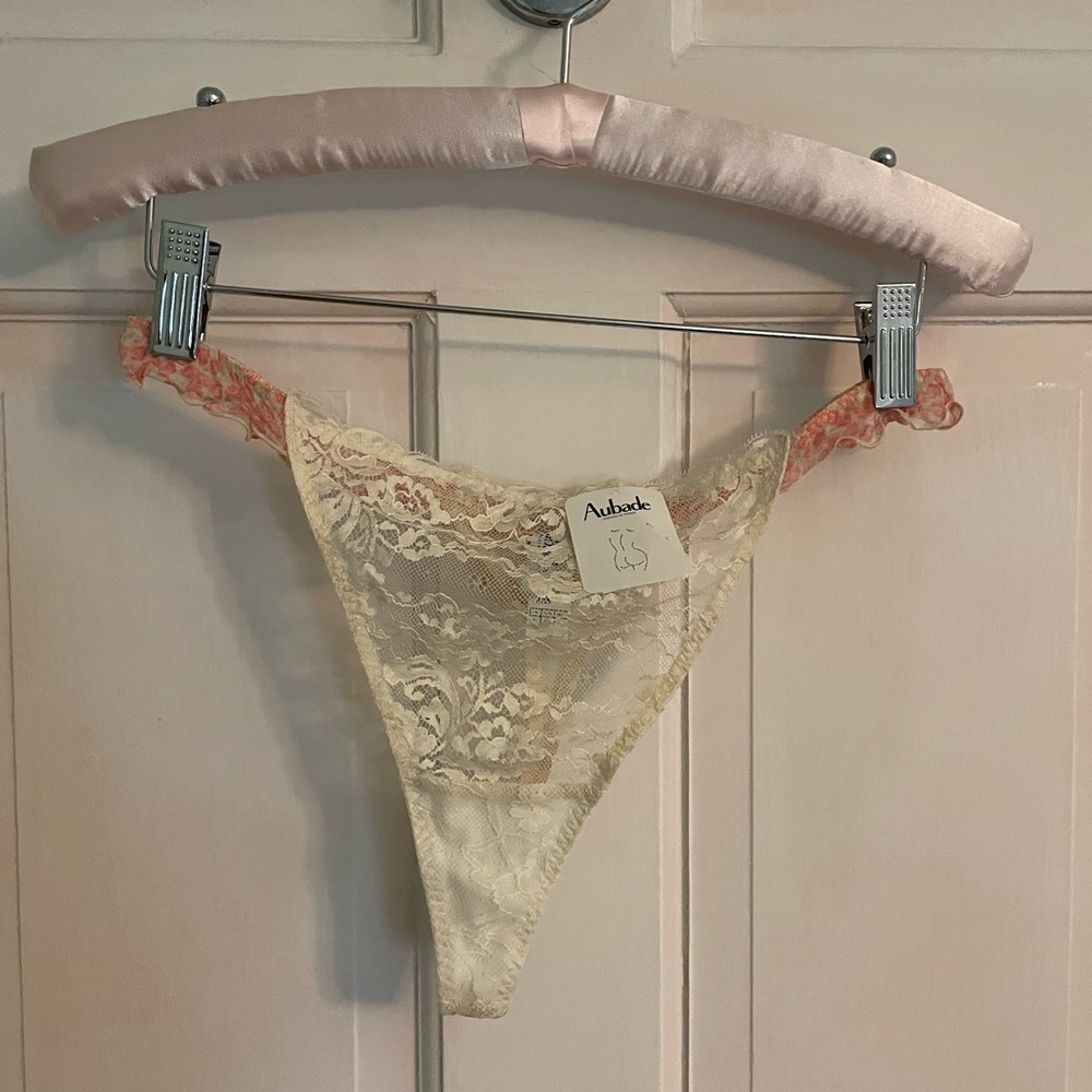 Aubade Cream and Peach Lace Thong